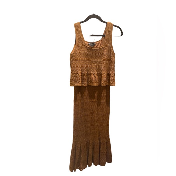 NWOT House of Harlow x Revolve 2 Piece Set Crochet Knit Top + Maxi Skirt Brown S - Picture 1 of 8
